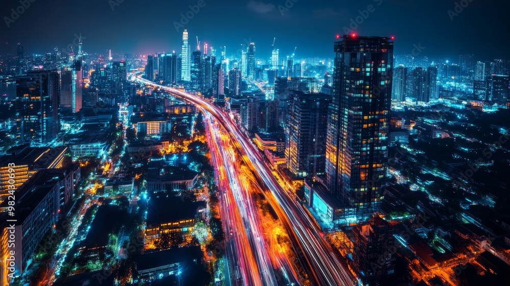 Cityscape at Night with Light Trails. Cityscape at Night with Light Trails.