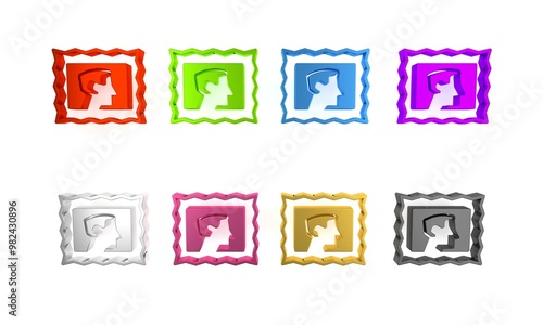 Colorful Postal stamp icon isolated on white background. Minimalism concept. 3D render illustration