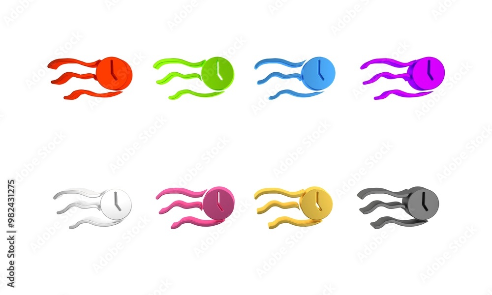 Fototapeta premium Colorful Time flies on the clock icon isolated on white background. Minimalism concept. 3D render illustration