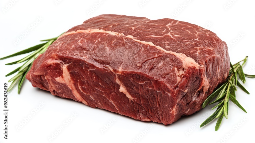 Beef chuck roast, raw and thick, resting on a spotless white background. Beef chuck roast, raw and thick, resting on a spotless white background.