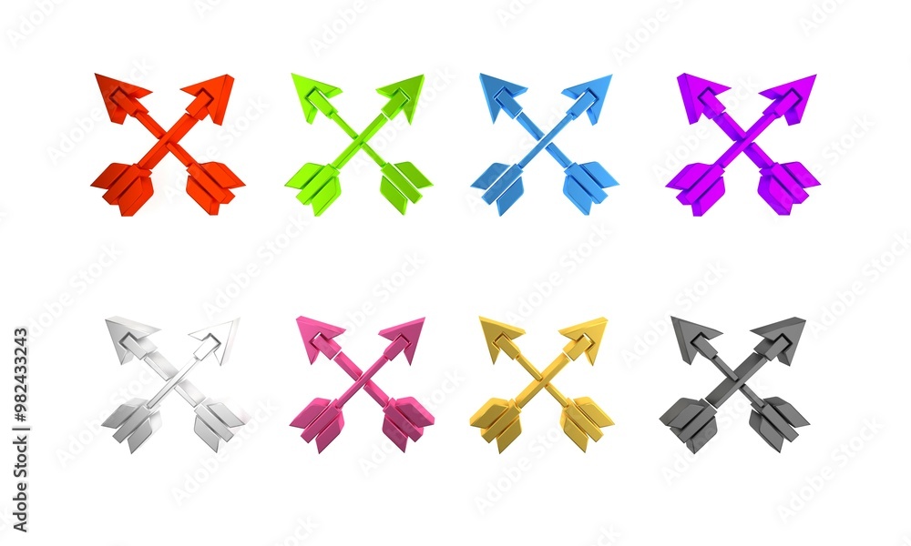 Colorful Crossed arrows icon isolated on white background. Minimalism concept. 3D render illustration Colorful Crossed arrows icon isolated on white background. Minimalism concept. 3D render illustration