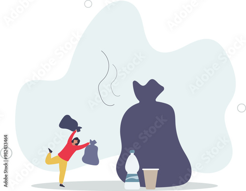 Character collecting plastic and other environmentally unfriendly trash.Plastic pollution problem concept.flat design with people.