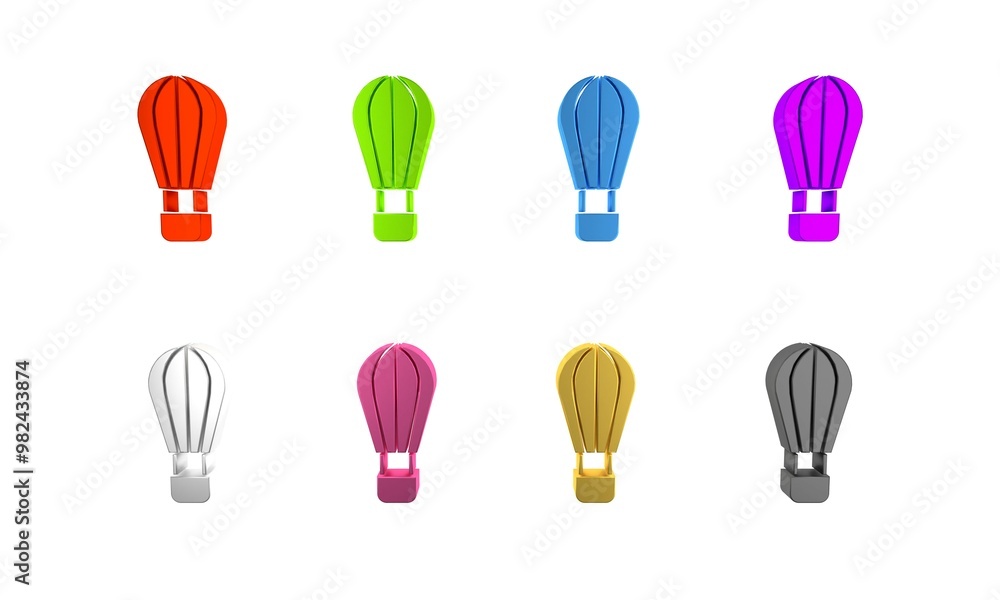 Colorful Hot air balloon icon isolated on white background. Air transport for travel. Minimalism concept. 3D render illustration Colorful Hot air balloon icon isolated on white background. Air transport for travel. Minimalism concept. 3D render illustration