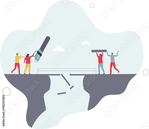 Conflict resolution in corporate world to restore business team.flat design with people.