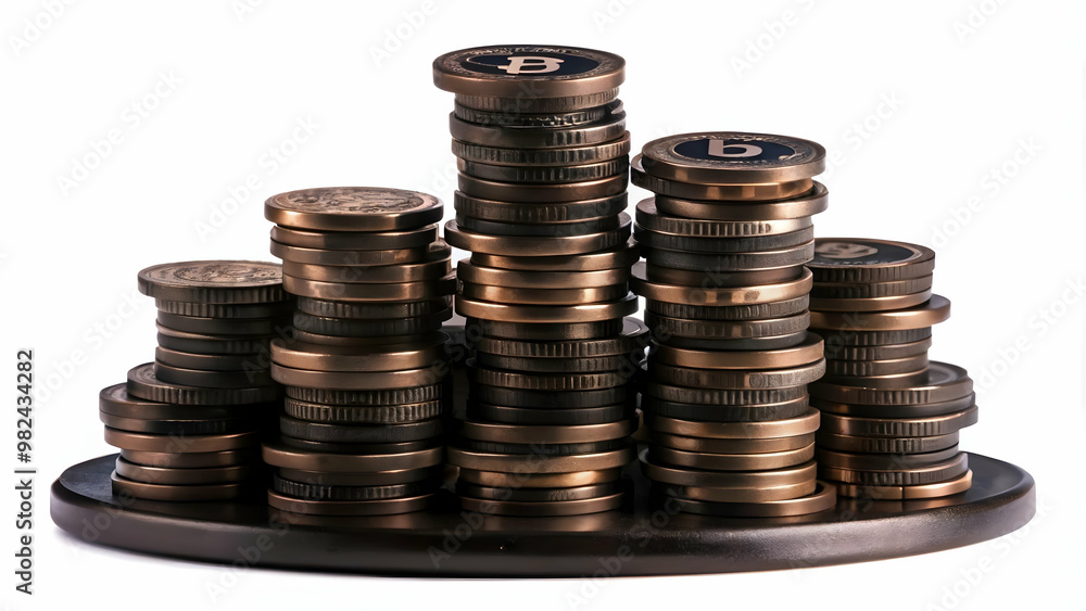 3D Levitating Coin Stack with Payment Icons on White Background - Symbolizing Financial Growth and Payment Methods for Fintech and Banking Content 3D Levitating Coin Stack with Payment Icons on White Background - Symbolizing Financial Growth and Payment Methods for Fintech and Banking Content