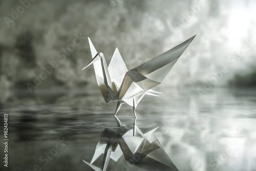 A vector illustration of an abstract origami crane, symbolizing peace and hope in Japanese culture photo