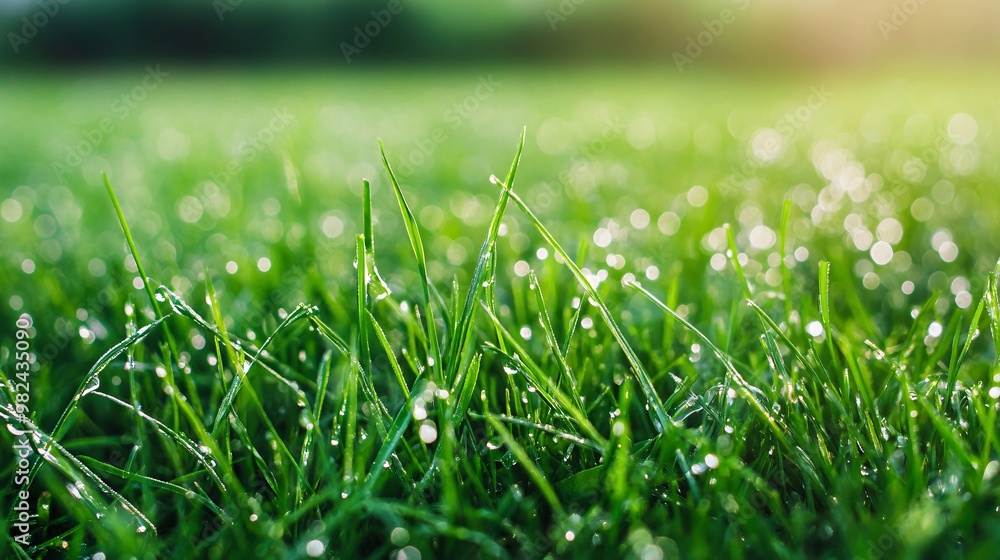 Obraz premium Dewdrops Glistening on Lush Green Grass Blades