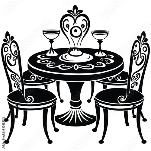 Dining table vector line art style 