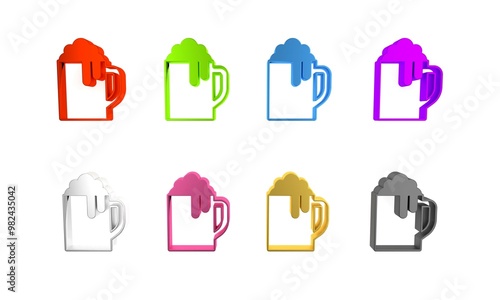 Colorful Wooden beer mug icon isolated on white background. Minimalism concept. 3D render illustration