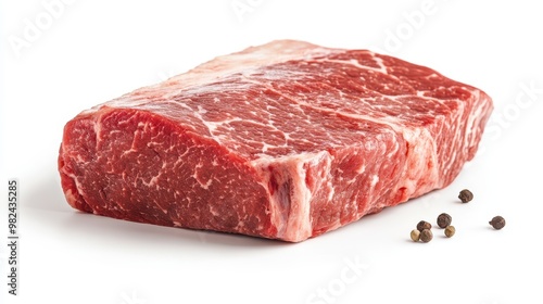 Beef tri-tip, raw, thick and marbled, isolated on a white backdrop.