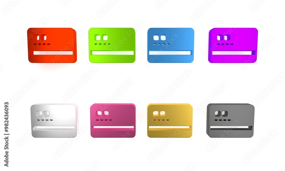 Colorful Credit card icon isolated on white background. Online payment. Cash withdrawal. Financial operations. Shopping sign. Minimalism concept. 3D render illustration Colorful Credit card icon isolated on white background. Online payment. Cash withdrawal. Financial operations. Shopping sign. Minimalism concept. 3D render illustration