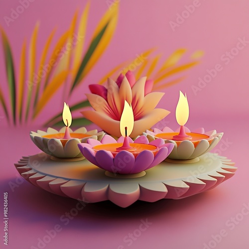 3D Icon: Vibrant Scene of Diwali Celebrations Illustration Logo