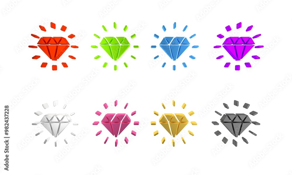 Obraz premium Colorful Diamond icon isolated on white background. Jewelry symbol. Gem stone. Minimalism concept. 3D render illustration
