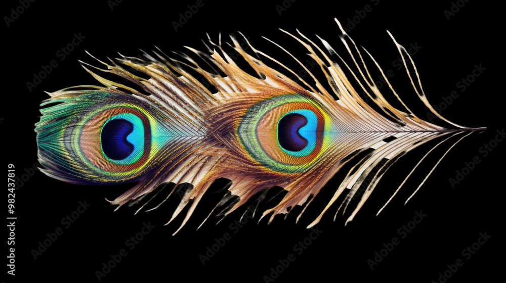 Obraz premium Peacock Feather on Black Background