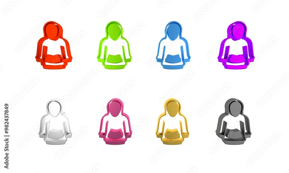 Colorful Hoodie icon isolated on white background. Hooded sweatshirt. Minimalism concept. 3D render illustration Colorful Hoodie icon isolated on white background. Hooded sweatshirt. Minimalism concept. 3D render illustration