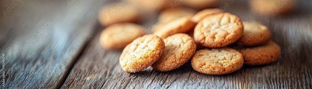 Delicious homemade cookies scattered on a rustic wooden table, perfect for any baking or snack-themed project. Delicious homemade cookies scattered on a rustic wooden table, perfect for any baking or snack-themed project.