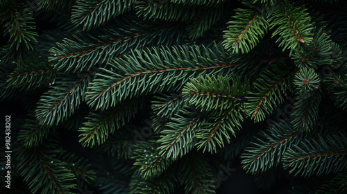 Christmas Fir tree brunch textured Background. Fluffy pine tree brunch close up.