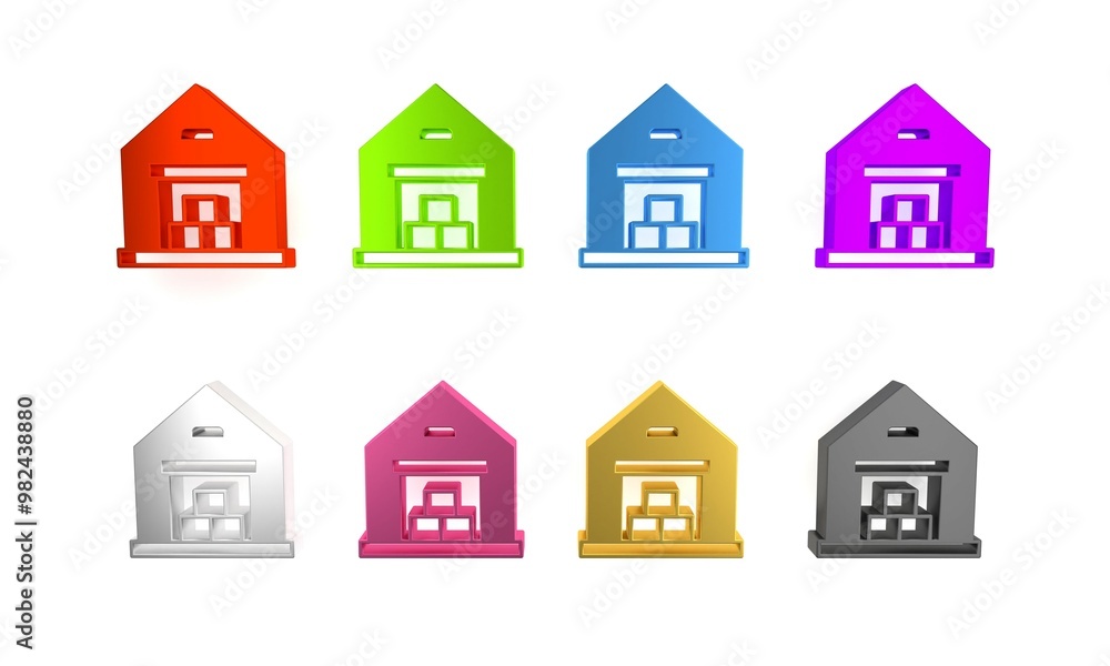 Colorful Warehouse icon isolated on white background. Minimalism concept. 3D render illustration Colorful Warehouse icon isolated on white background. Minimalism concept. 3D render illustration