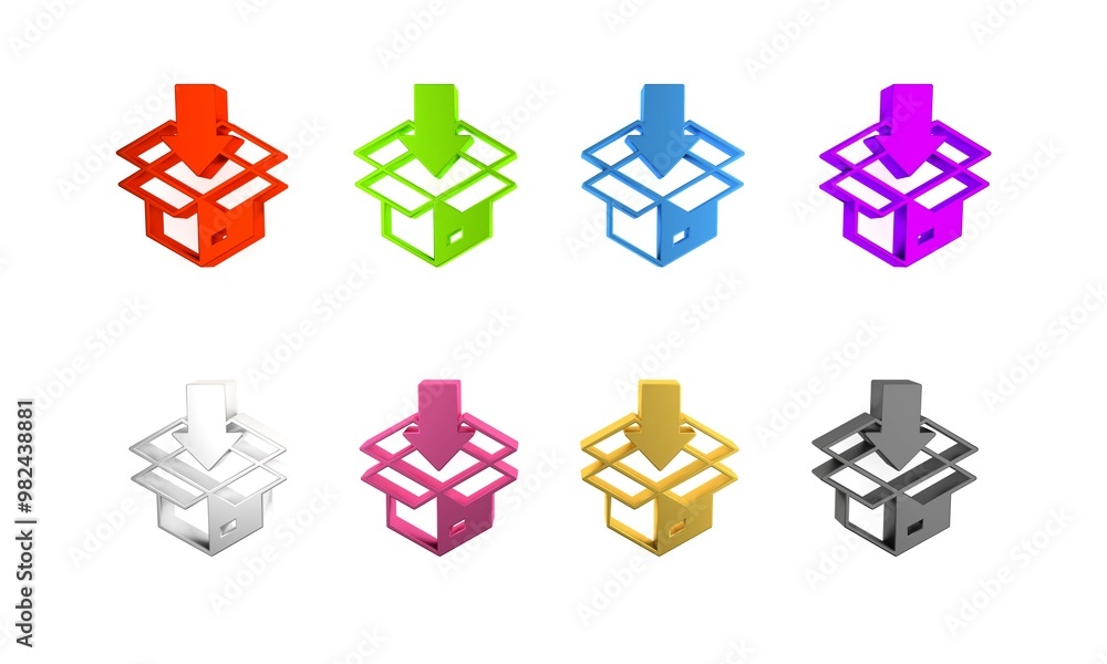 Colorful Carton cardboard box icon isolated on white background. Box, package, parcel sign. Delivery and packaging. Minimalism concept. 3D render illustration Colorful Carton cardboard box icon isolated on white background. Box, package, parcel sign. Delivery and packaging. Minimalism concept. 3D render illustration