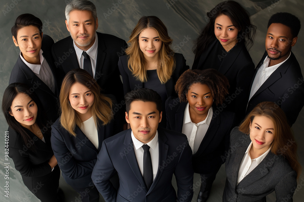A diverse group of businesspeople discuss together in a modern workspace. A diverse group of businesspeople discuss together in a modern workspace.