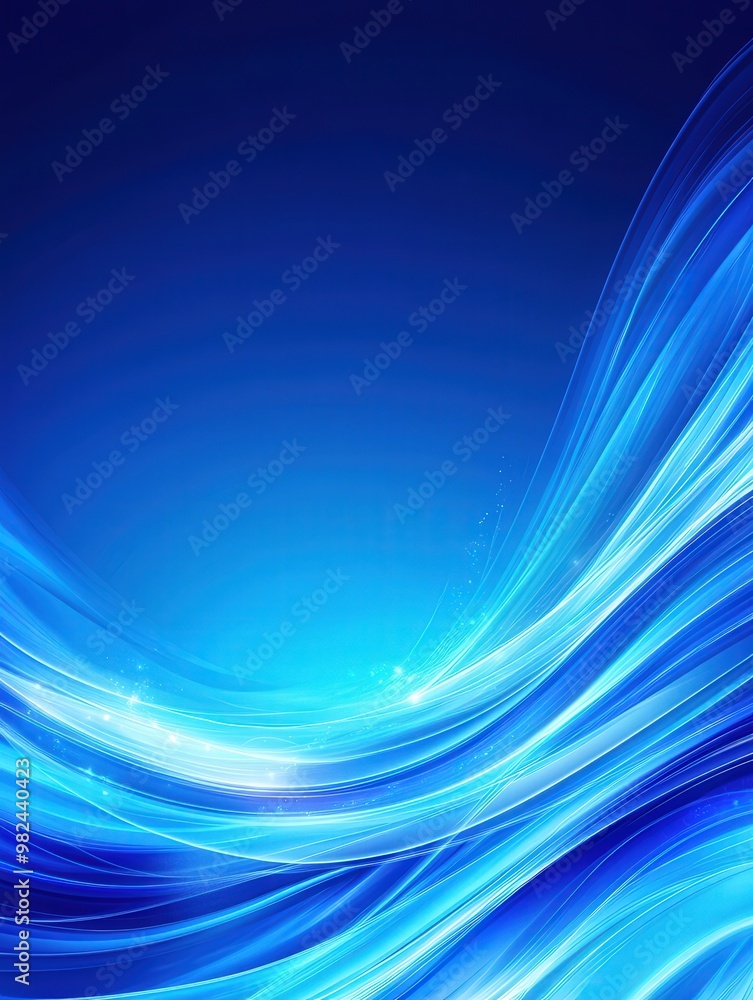 Fototapeta premium Calm Blue Waves, an abstract illustration featuring a dark blue and white gradient, smooth lines, glowing lights, creating a serene and tranquil atmosphere.
