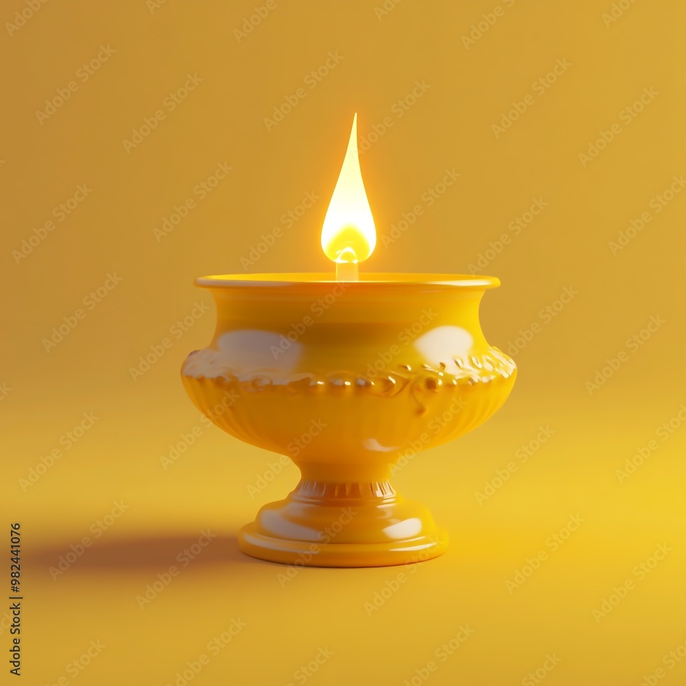 3D Icon: Traditional Lamp Burning with Ghee Illustration Logo