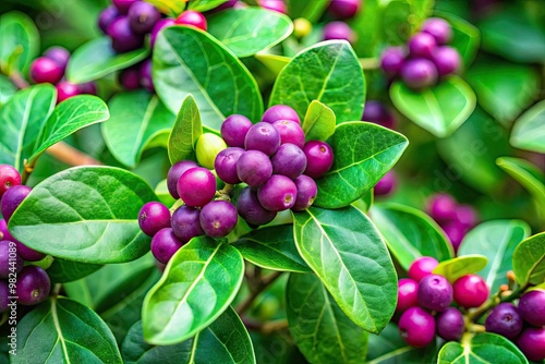 A small, purple-blooming shrub that changes the taste of food and drink with its edible fruits, renowned for its unique flavor-altering properties. photo