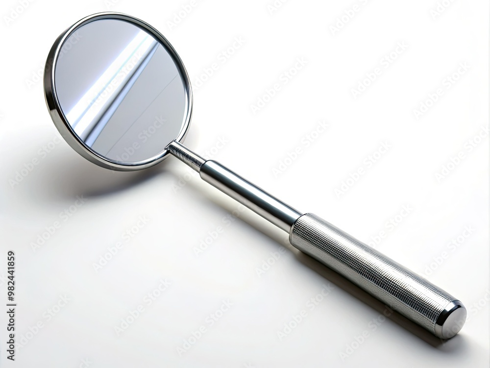 A specially designed mirror used during medical or dental examinations provides an optimal angle for visualizing the mouth, teeth, and surrounding areas with exceptional clarity. A specially designed mirror used during medical or dental examinations provides an optimal angle for visualizing the mouth, teeth, and surrounding areas with exceptional clarity.