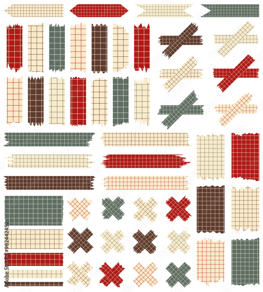 Set of paper sheets isolated on white. Pieces of decorative tape for scrapbooks. Washi tapes collection in vector. Ripped paper. Torn pieces of paper from a notebook in a cell. Colorful ribbons Set of paper sheets isolated on white. Pieces of decorative tape for scrapbooks. Washi tapes collection in vector. Ripped paper. Torn pieces of paper from a notebook in a cell. Colorful ribbons