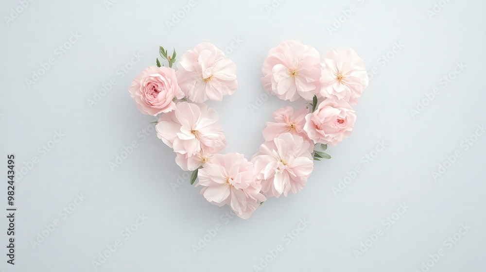 A heart made of flowers is on a white background A heart made of flowers is on a white background