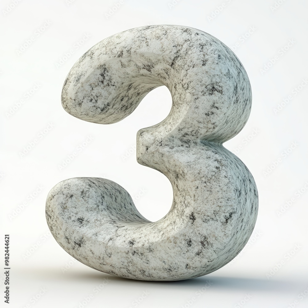 3D number 3 with stone texture realistic modern design, soft lighting, white background.- 3D number 3 with stone texture realistic modern design, soft lighting, white background.-