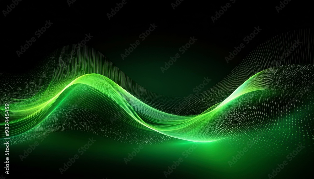 Rendering 3d wave dynamic background dots green futuristic flow technology abstract datum innovation sound illustration business digital music dot texture.