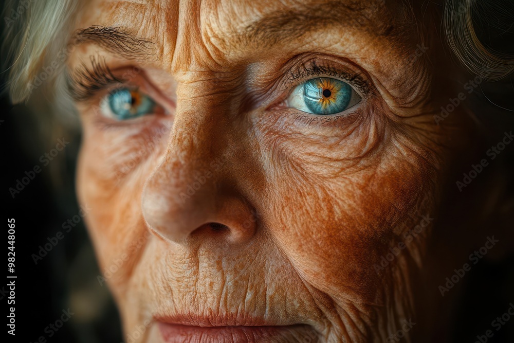intimate closeup portrait of a centenarian woman each wrinkle telling a story of wisdom and experience her eyes sparkling with vitality against weathered skin in warm natural light intimate closeup portrait of a centenarian woman each wrinkle telling a story of wisdom and experience her eyes sparkling with vitality against weathered skin in warm natural light