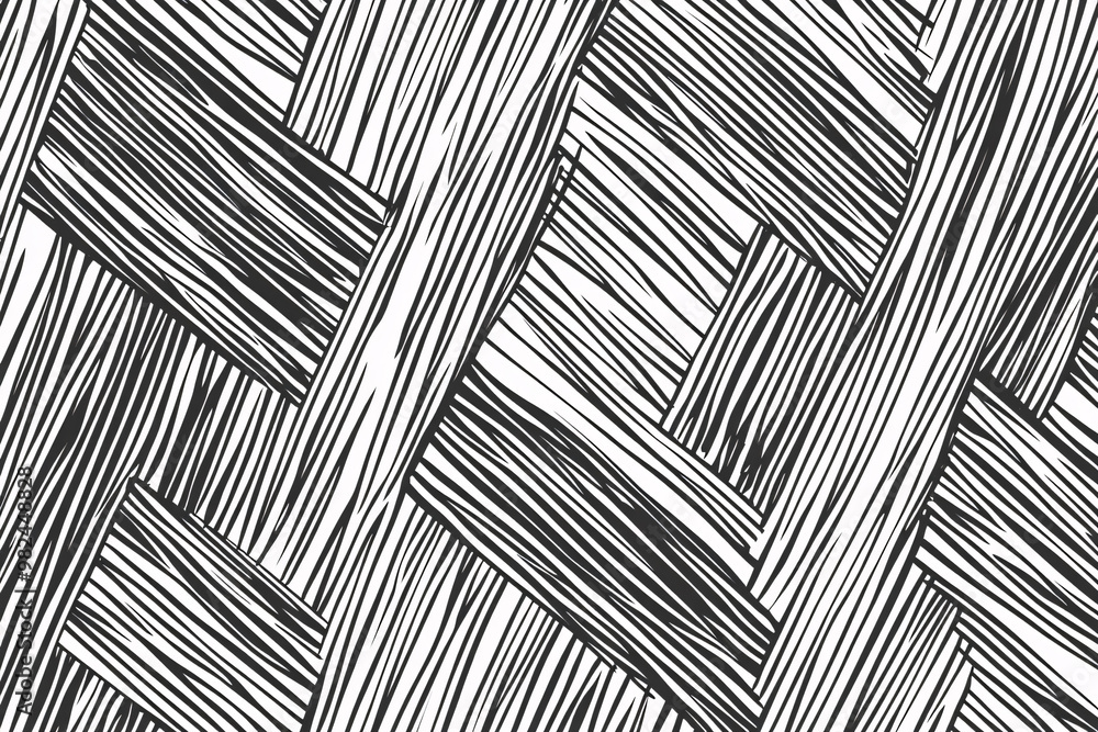 Abstract striped black and white pattern with irregular lines creating a herringbone texture resembling woven fabric Abstract striped black and white pattern with irregular lines creating a herringbone texture resembling woven fabric