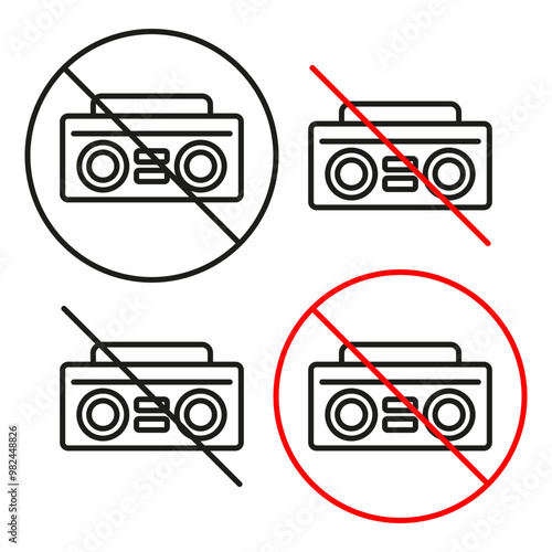 No loud music  line icon editable stroke forbidding sign vector clipart
