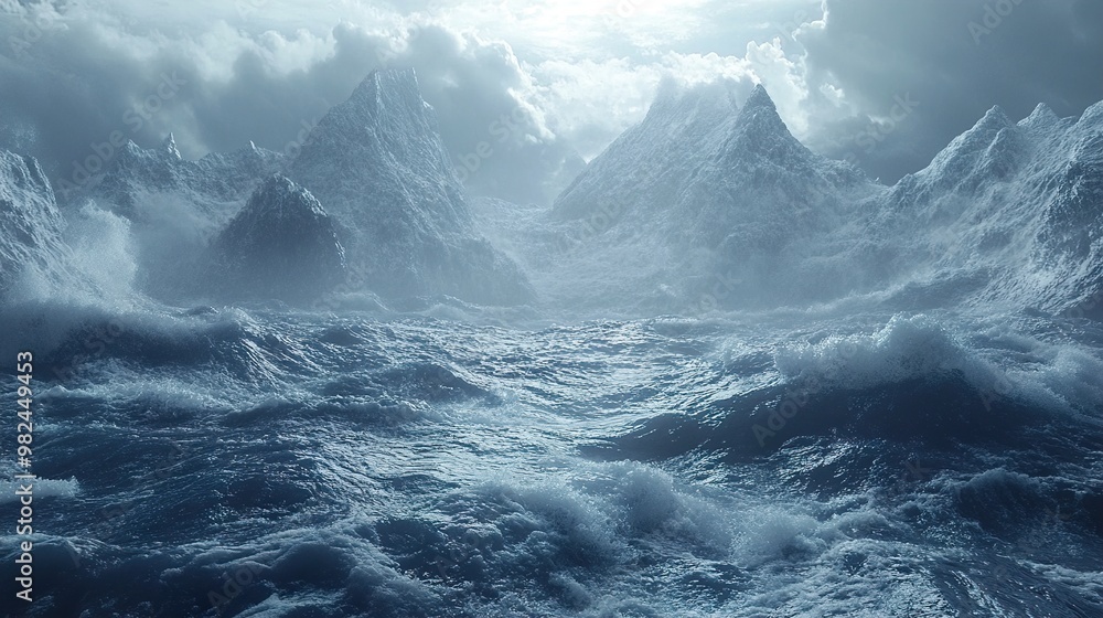Stormy Seascape with Majestic Mountains Stormy Seascape with Majestic Mountains