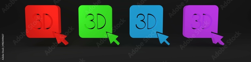 Colorful 3D printer icon isolated on black background. 3d printing. Minimalism concept. 3D render illustration Colorful 3D printer icon isolated on black background. 3d printing. Minimalism concept. 3D render illustration