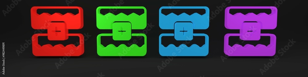 Colorful Music wave equalizer icon isolated on black background. Sound wave. Audio digital equalizer technology, console panel, pulse musical. Minimalism concept. 3D render illustration Colorful Music wave equalizer icon isolated on black background. Sound wave. Audio digital equalizer technology, console panel, pulse musical. Minimalism concept. 3D render illustration