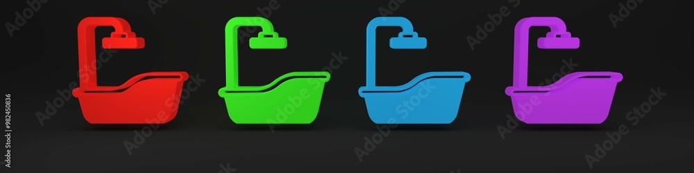 Colorful Bathtub icon isolated on black background. Minimalism concept. 3D render illustration Colorful Bathtub icon isolated on black background. Minimalism concept. 3D render illustration