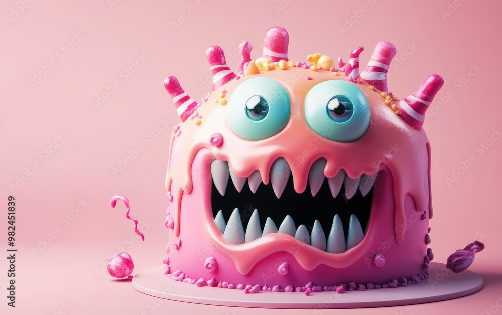 Obraz premium clean and beauty modern tasty happy cartoon monster cake 