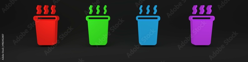 Colorful Cup of tea icon isolated on black background. Minimalism concept. 3D render illustration Colorful Cup of tea icon isolated on black background. Minimalism concept. 3D render illustration
