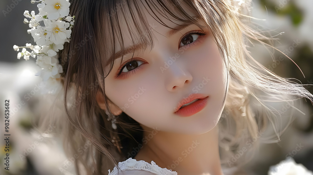 Beautiful Woman with Flowers in Hair Beautiful Woman with Flowers in Hair