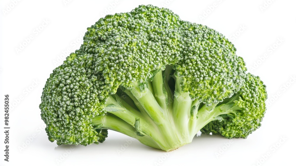 Realistic broccoli floret, vibrant green, centered on clean white background Realistic broccoli floret, vibrant green, centered on clean white background