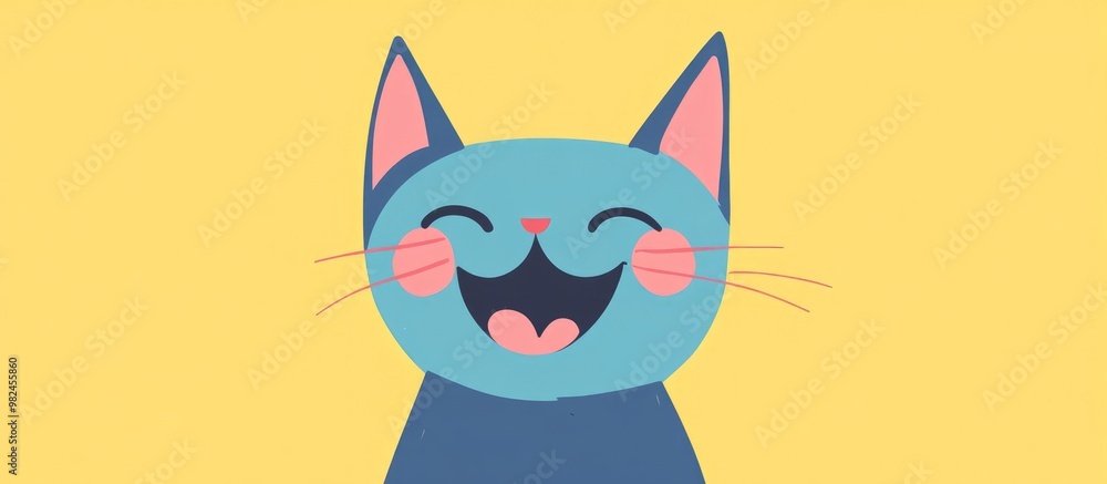 Fototapeta premium Colorful cartoon of a cheerful cat in a minimalist style