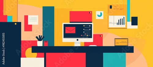 Abstract workplace composition showcasing a business strategy theme Contemporary flat design template for professional use