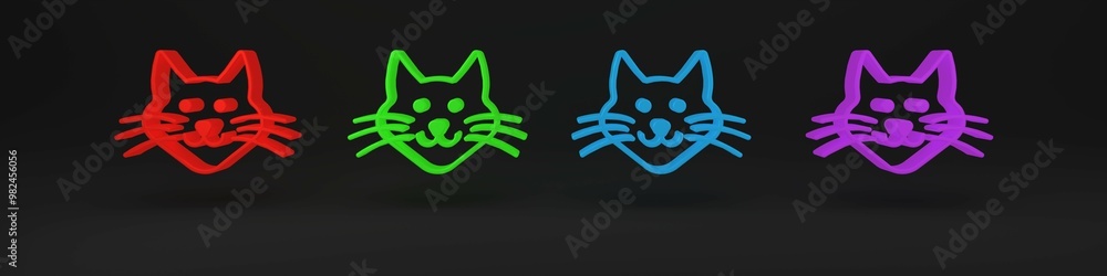 Colorful Cat icon isolated on black background. Minimalism concept. 3D render illustration Colorful Cat icon isolated on black background. Minimalism concept. 3D render illustration