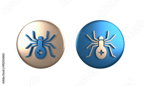 Colorful Spider icon isolated on white background. Happy Halloween party. Circle button. 3D render illustration photo