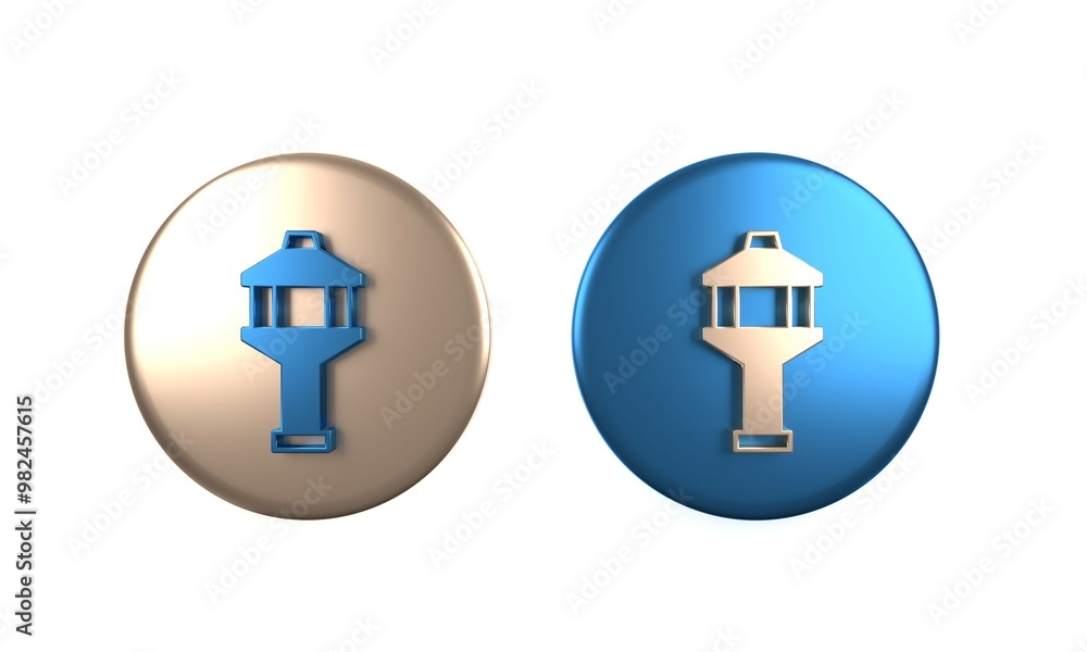 Obraz premium Colorful Airport control tower icon isolated on white background. Circle button. 3D render illustration