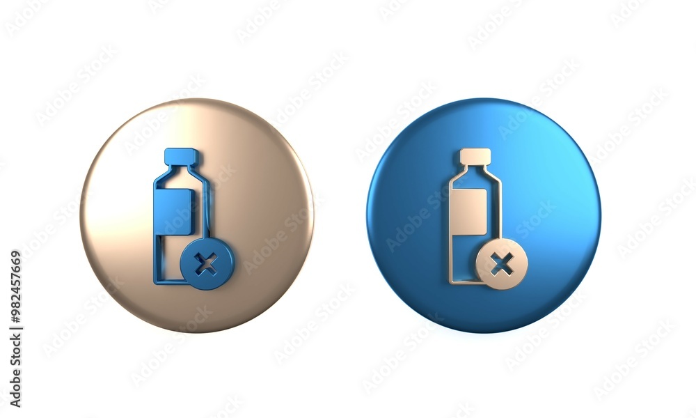 Colorful No water bottle icon isolated on white background. No plastic bottle. Water bottle ban sign. Circle button. 3D render illustration Colorful No water bottle icon isolated on white background. No plastic bottle. Water bottle ban sign. Circle button. 3D render illustration