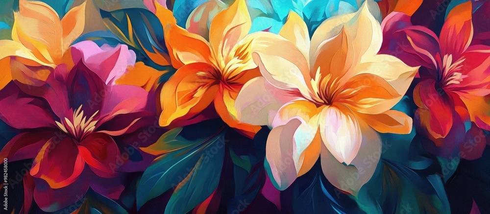 Obraz premium Painting of vibrant flowers in a decorative style